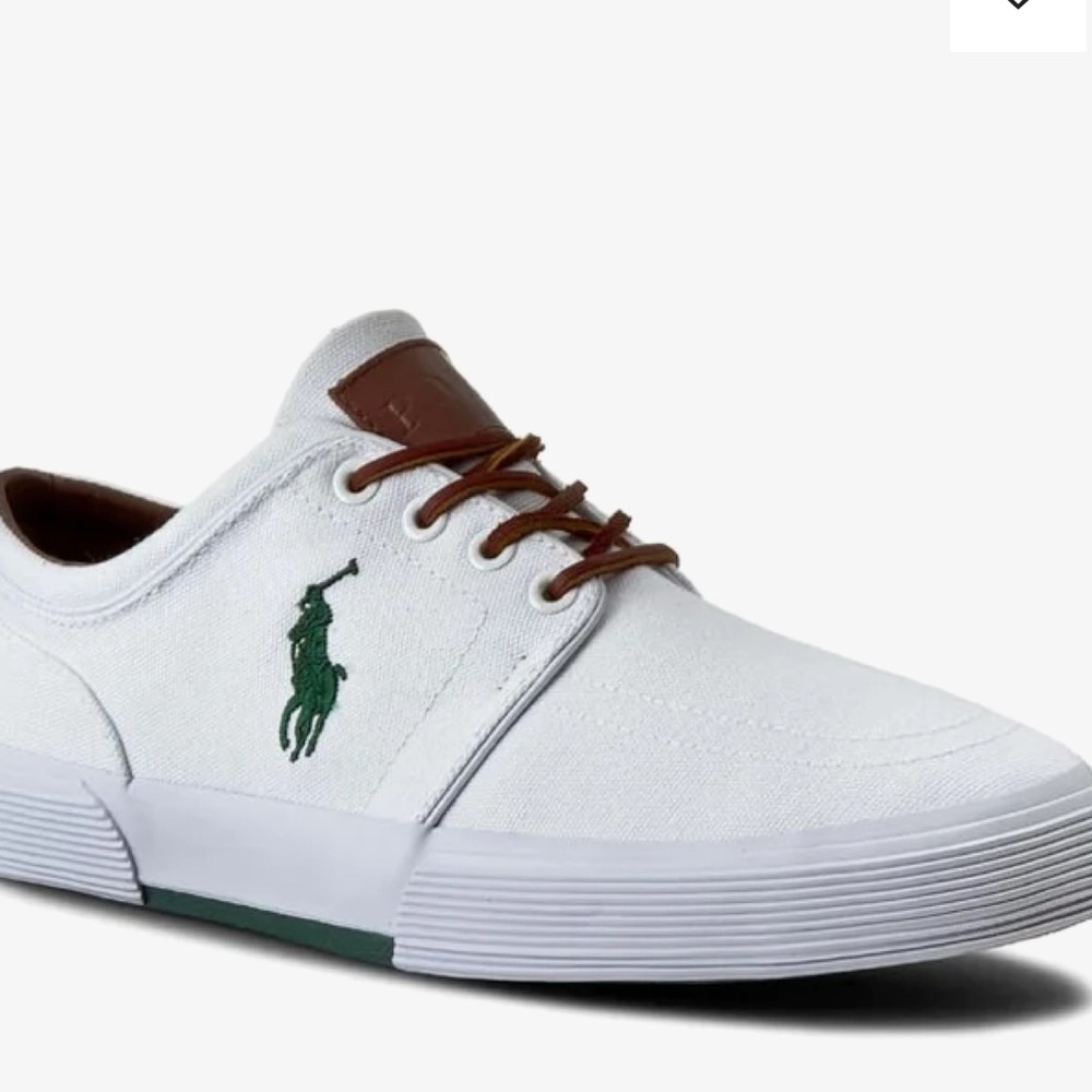 SOLD - Polo by Ralph Lauren White and Brown Sneakers with Canvas Body - Picture 2 of 5
